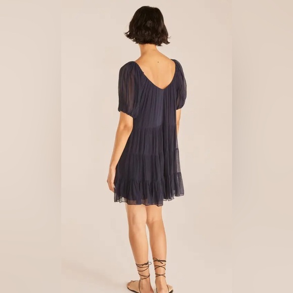 Rebecca Taylor Puff-Sleeve Tiered Dress Navy Size Small - Picture 2 of 8